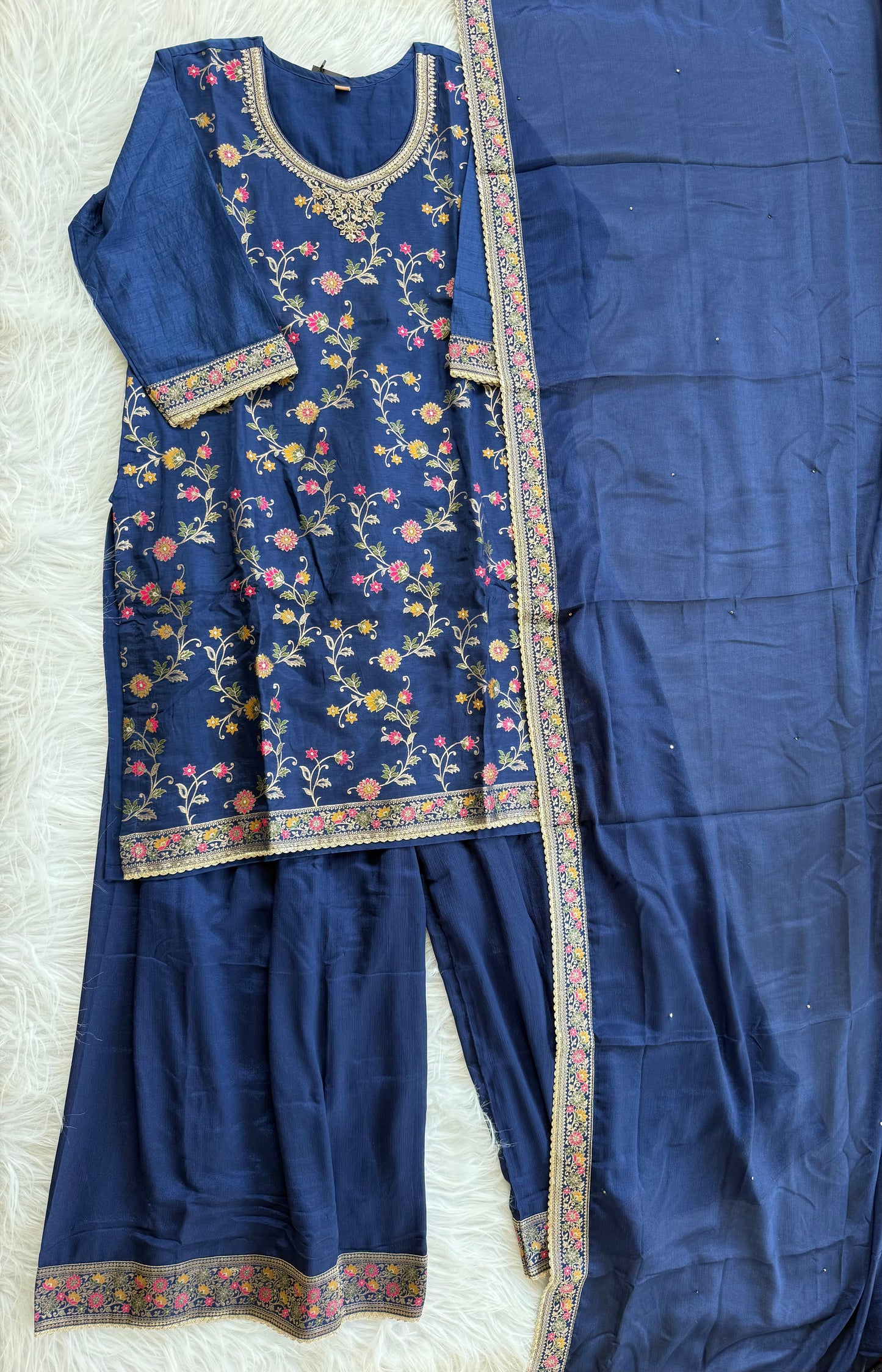 JACQUARD NAVY SHARARA SUIT-1373