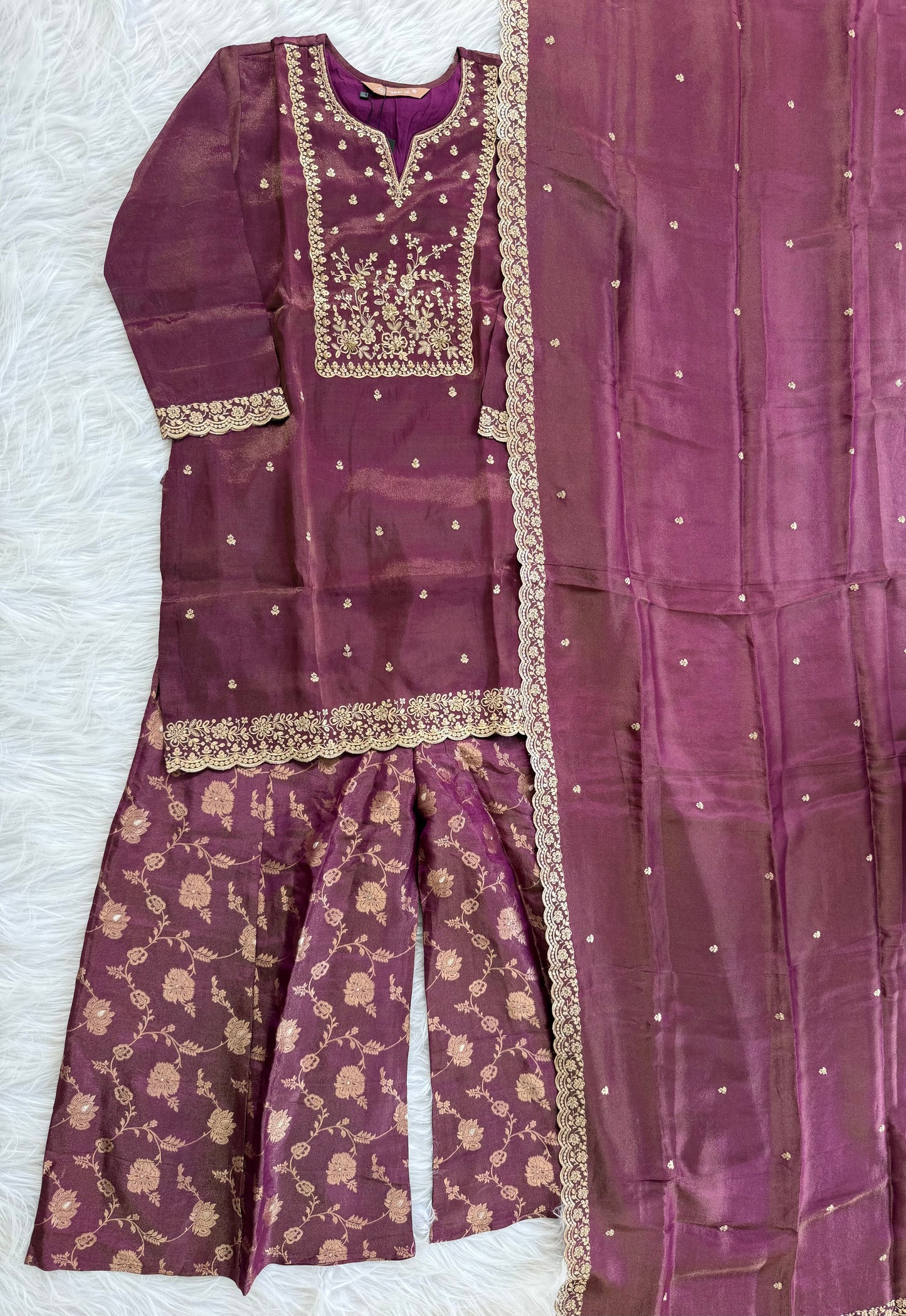 JACQUARD PURPLE SHARARA SUIT-1371