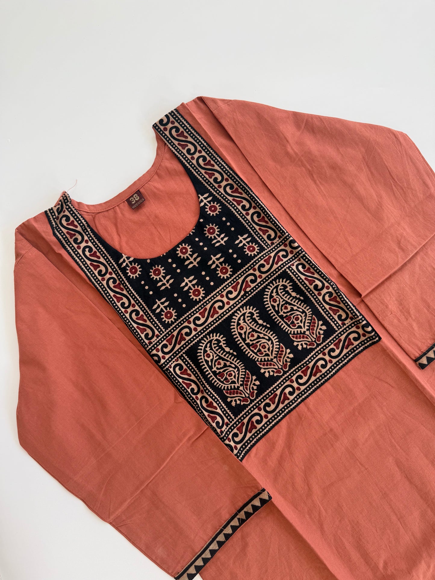 AJRAKH YOKE PEACH KURTI-6077