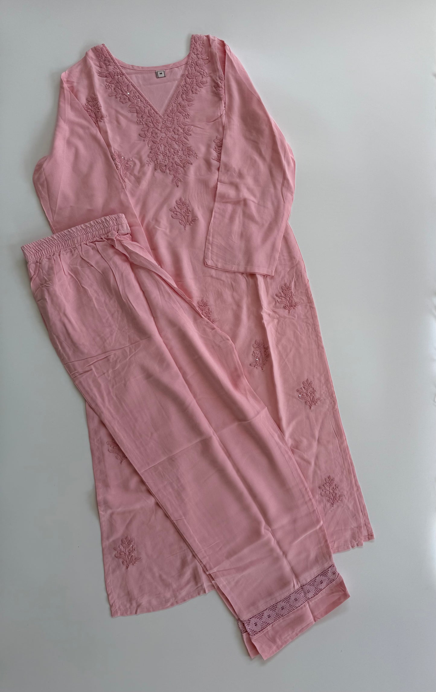 PEACH CHIKANKARI COORDSET-0113