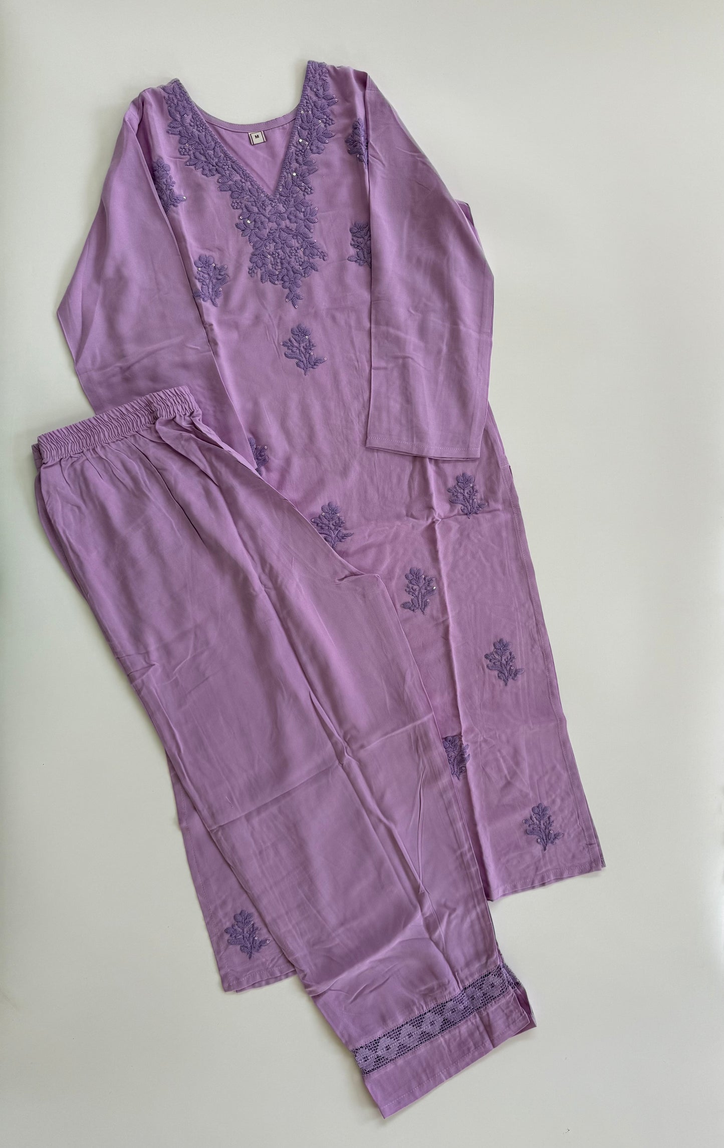 LAVENDER CHIKANKARI COORDSET-0115