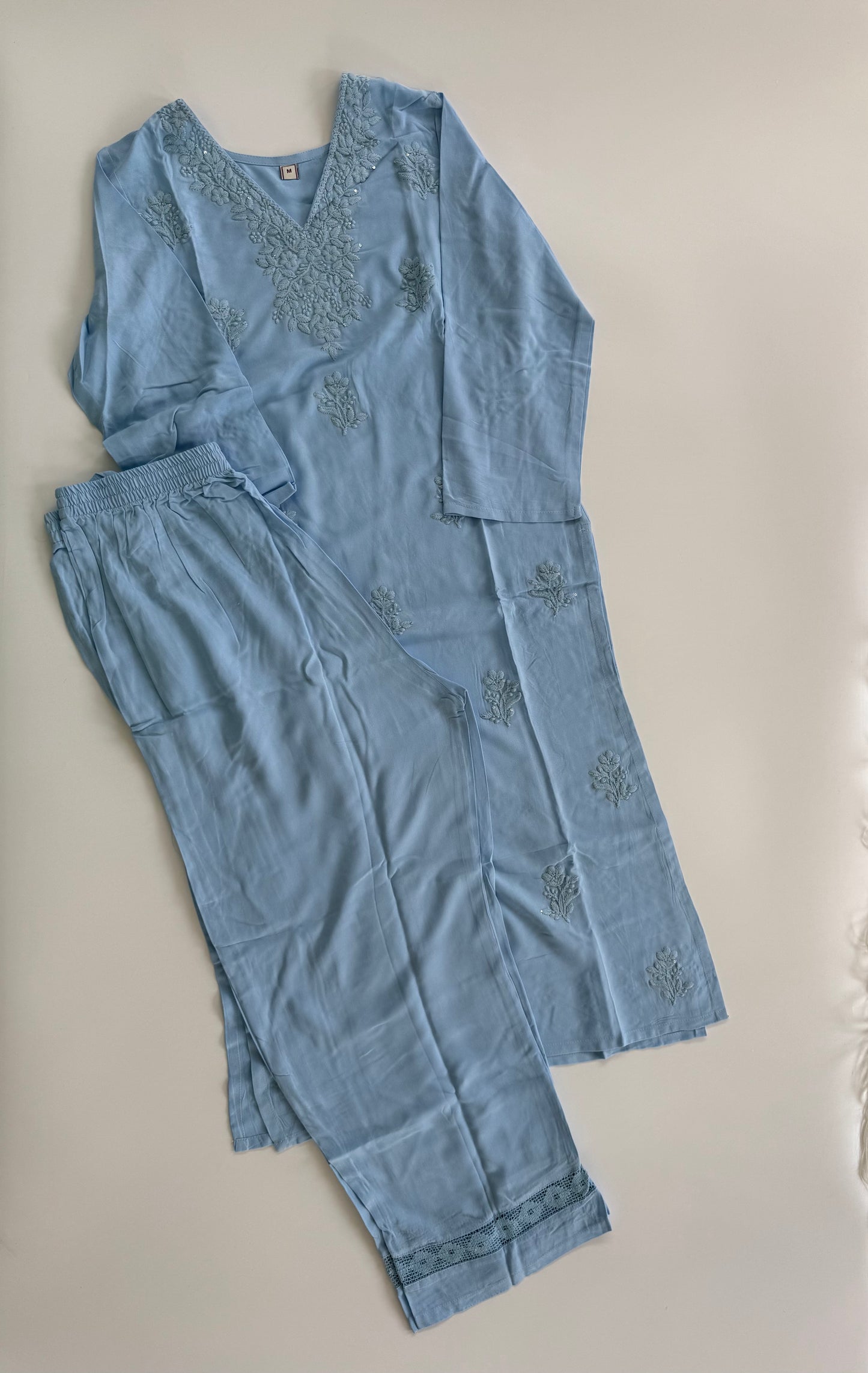 BLUE CHIKANKARI COORDSET-0116