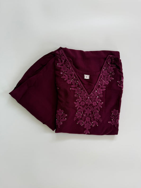 WINE CHIKANKARI COORDSET-0114