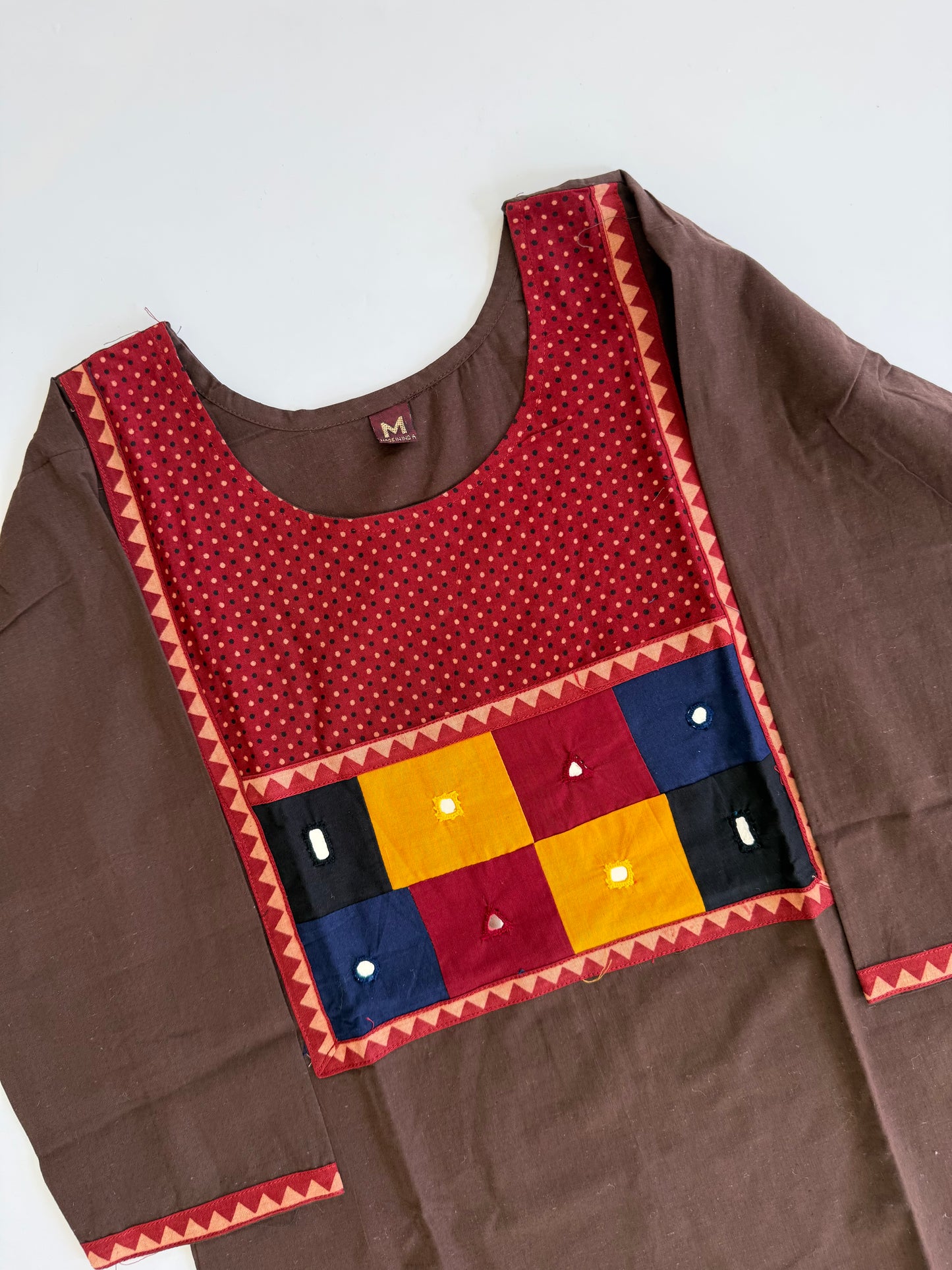 AJRAKH PATCH BROWN KURTI-6092
