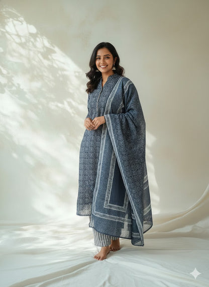 BLUE AJRAKH ETHNIC SUIT - 1504