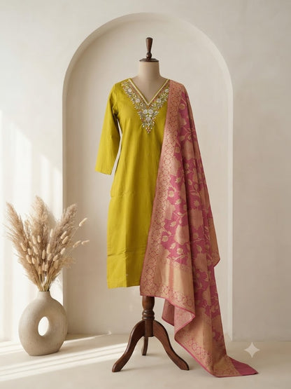 FUSION HUES GREEN ETHNIC SUIT-1530