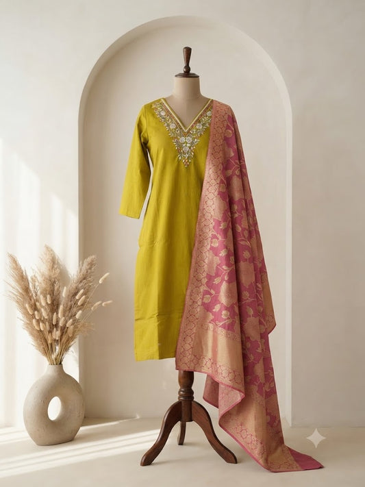 FUSION HUES GREEN ETHNIC SUIT-1530