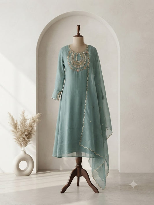 MINT BLUE VISCOSE ORGANZA ETHNIC SUIT-1782