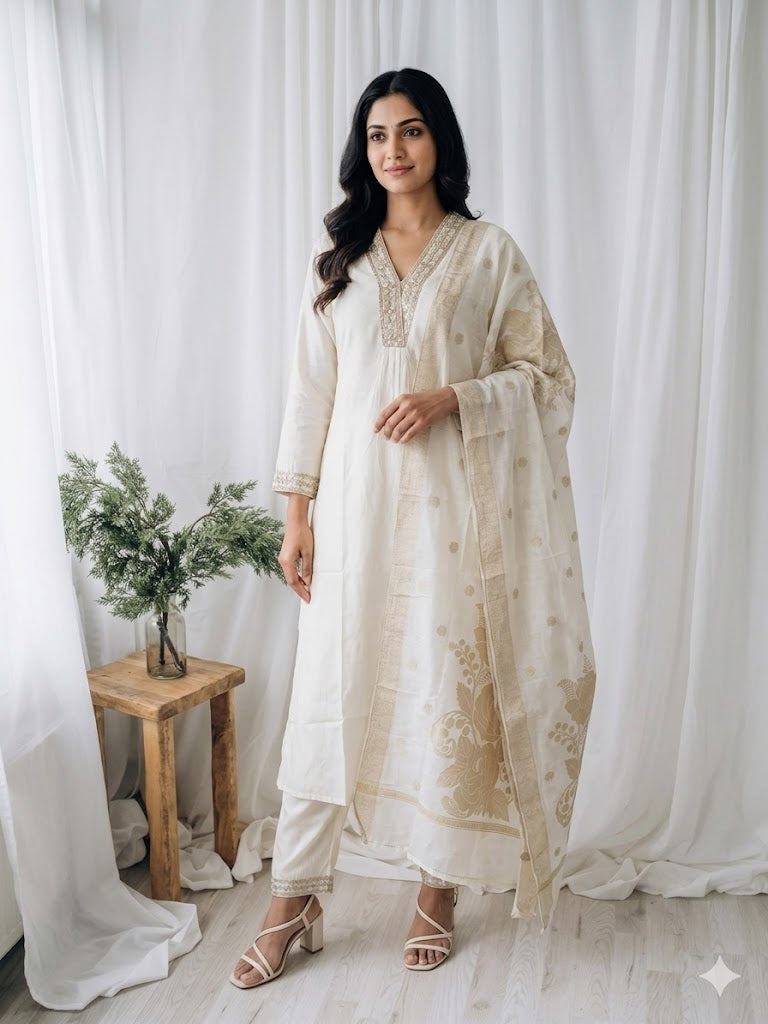 WHITE REGAL ETHNIC SUIT - 2079