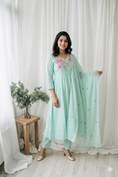 MULBLOOM MINT GREEN KURTI SET-2098