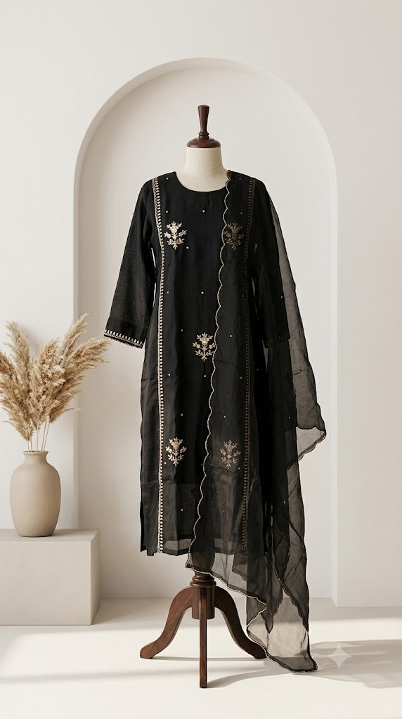 BLACK ORGANZA ETHNIC SUIT-2096