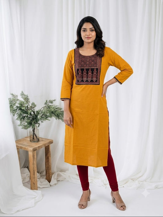 AJRAKH YOKE YELLOW KURTI-6091