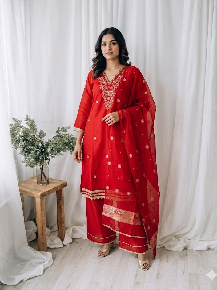 RED ZARI SHARARA SUIT-1460
