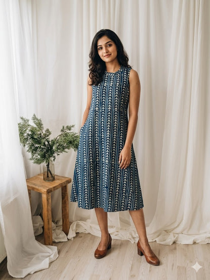 INDIE PRINT DRESS - BLUE-3029