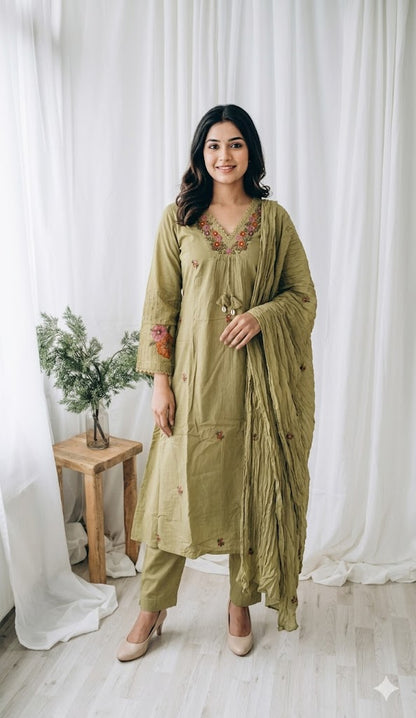 GREEN FLORAL KURTI SET-1696
