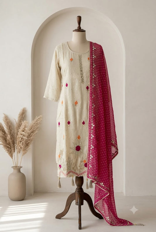 CREAM BUTTA SILK ETHNIC SUIT-1385