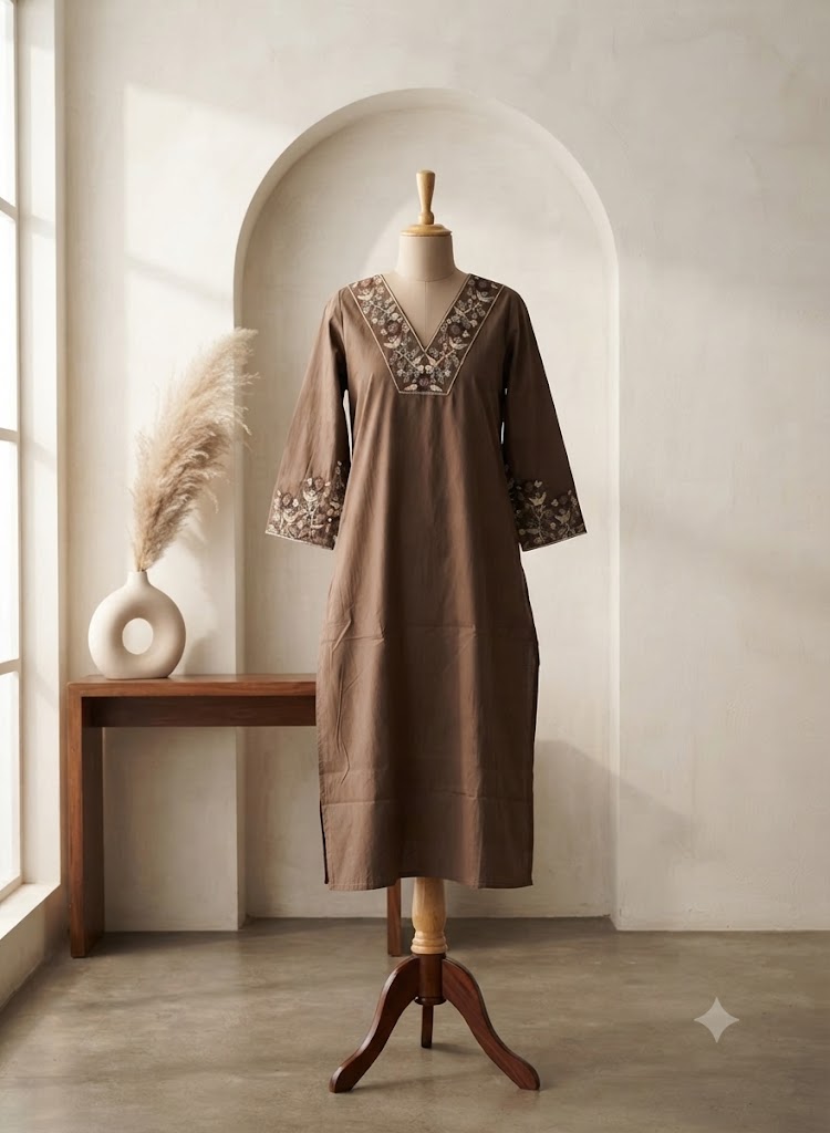 BROWN SILK KURTI-6119