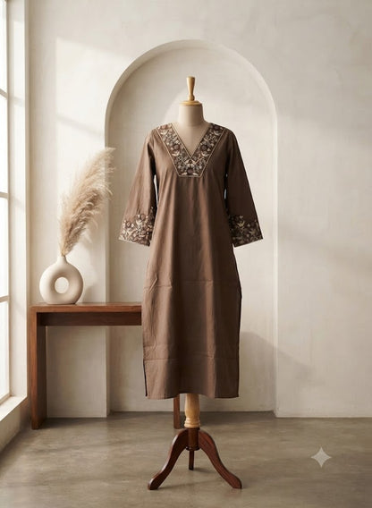 BROWN SILK KURTI-6119