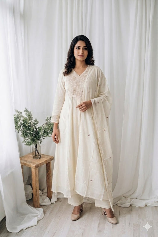 MULBLOOM CREAM KURTI SET-2101