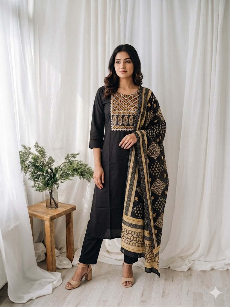 BLACK PRINT KURTI SET-1570