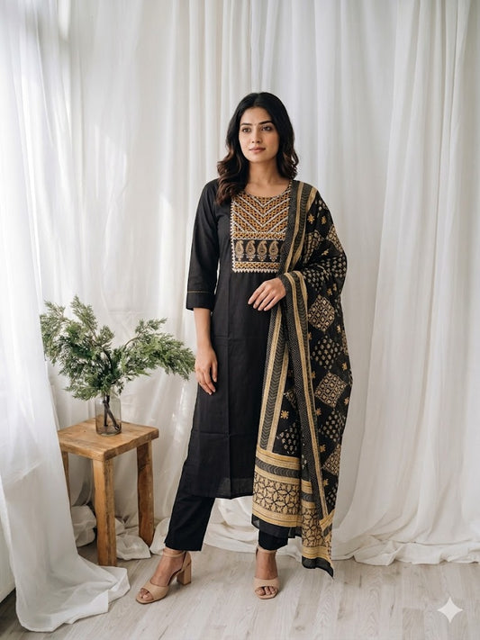 BLACK PRINT KURTI SET-1570