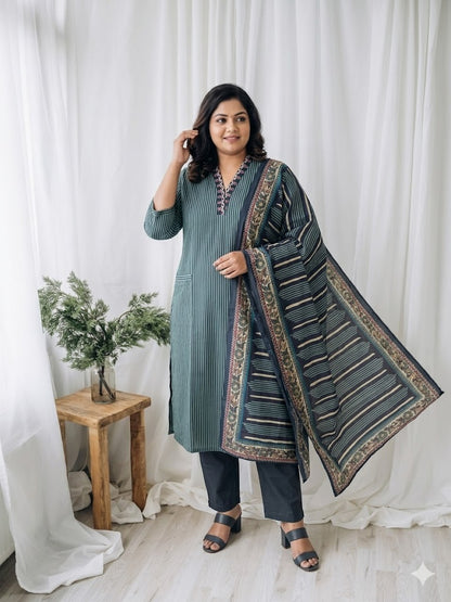INDIGO STRIPES ETHNIC SUIT-1256