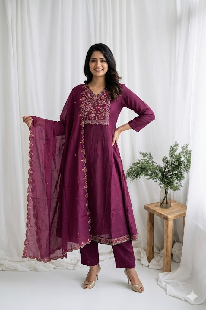 WINE CHANDERI ETHNIC SUIT-2075