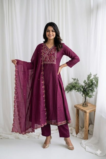 WINE CHANDERI ETHNIC SUIT-2075
