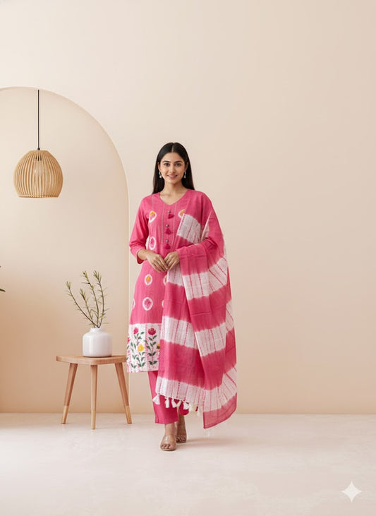 PINK DOBBY BP KURTI SET-1465