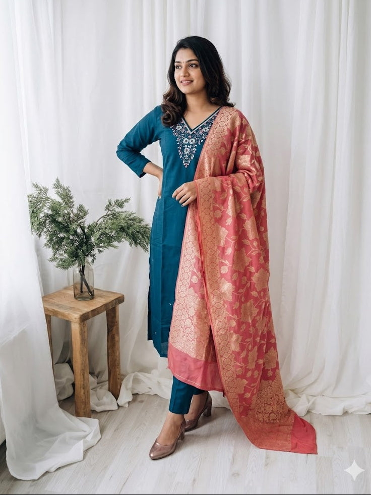 FUSION HUES BLUE ETHNIC SUIT-1530