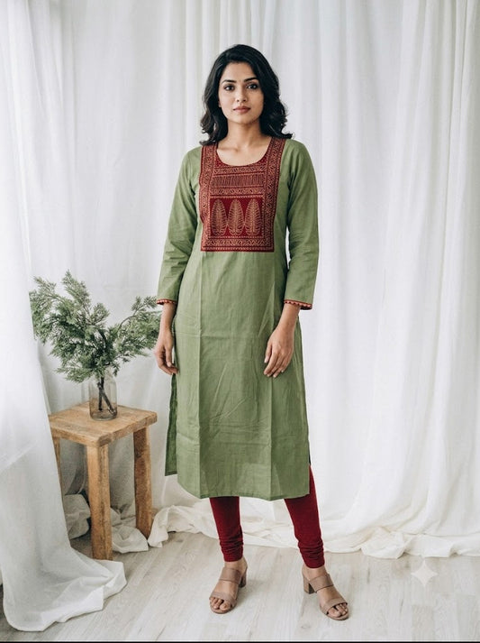 AJRAKH YOKE GREEN KURTI-6091