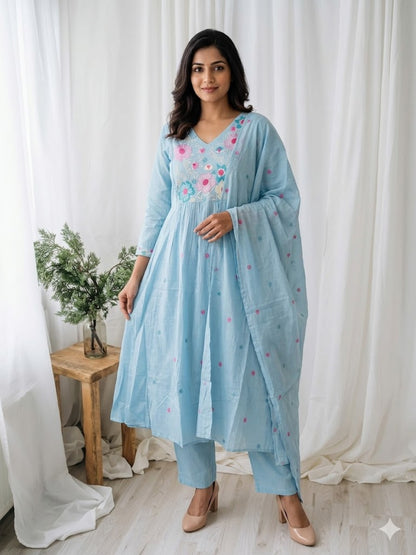 MULBLOOM SKY BLUE KURTI SET-2104