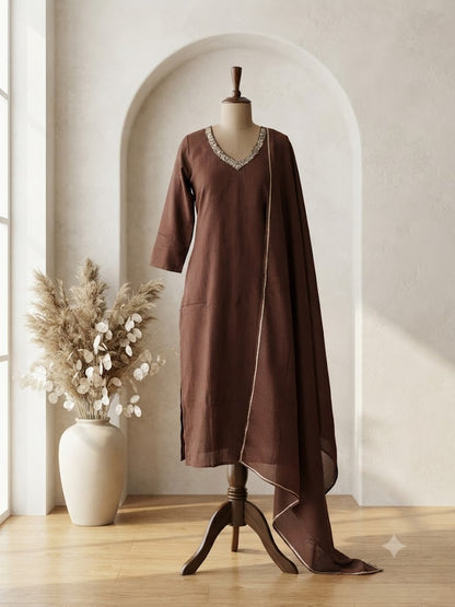 BROWN MUL KOTA ETHNIC SUIT-1822