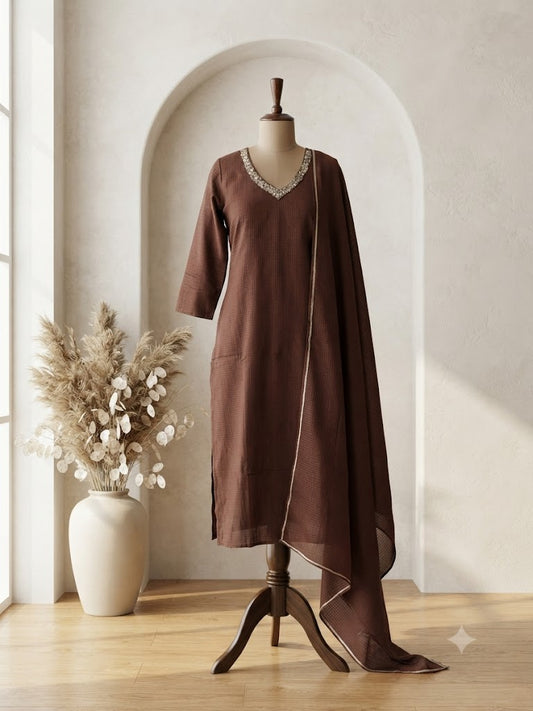 BROWN MUL KOTA ETHNIC SUIT-1822