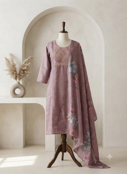 LAVENDER SILK ETHNIC SUIT-1352