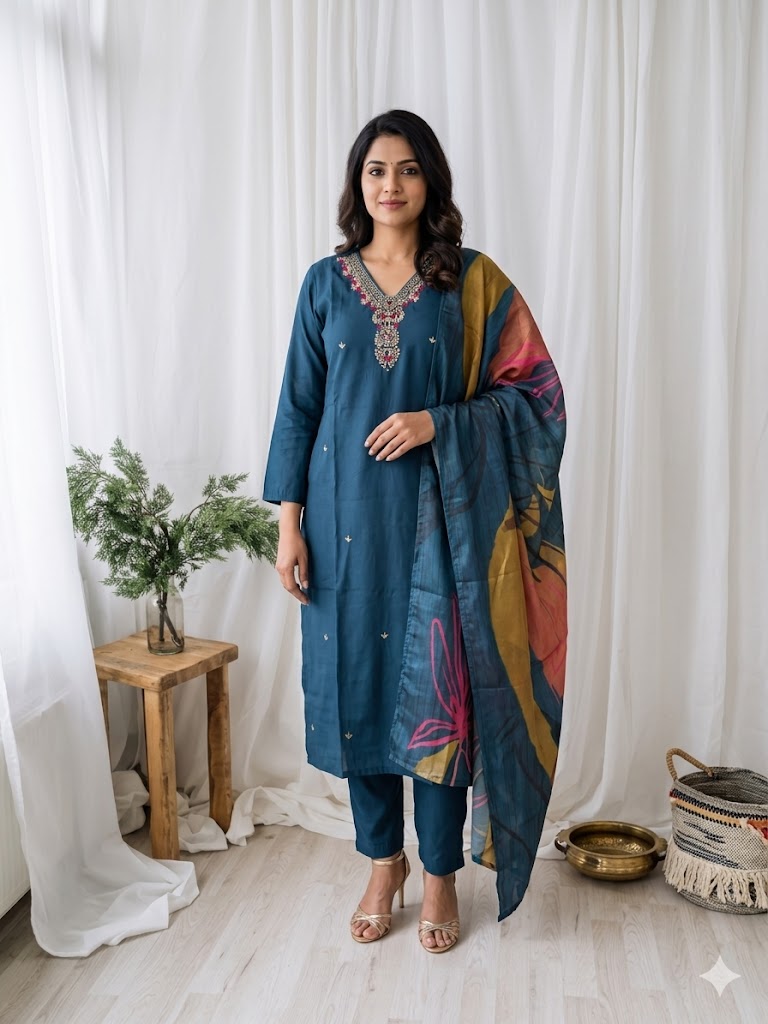 MIDNIGHT BLOOM ETHNIC SUIT-1193