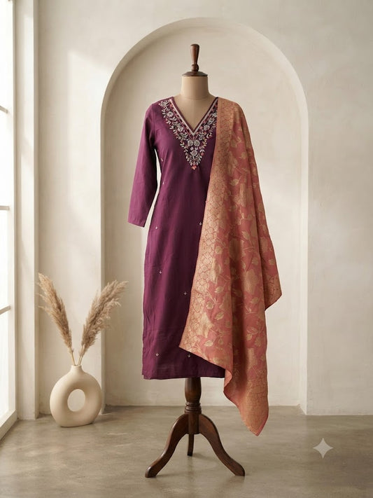 FUSION HUES WINE ETHNIC SUIT-1540
