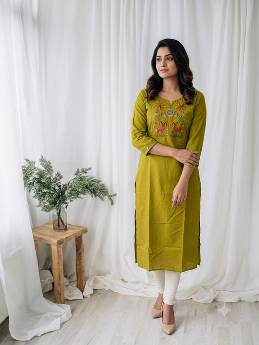 LOOMIRA PARROT GREEN KURTI-6095