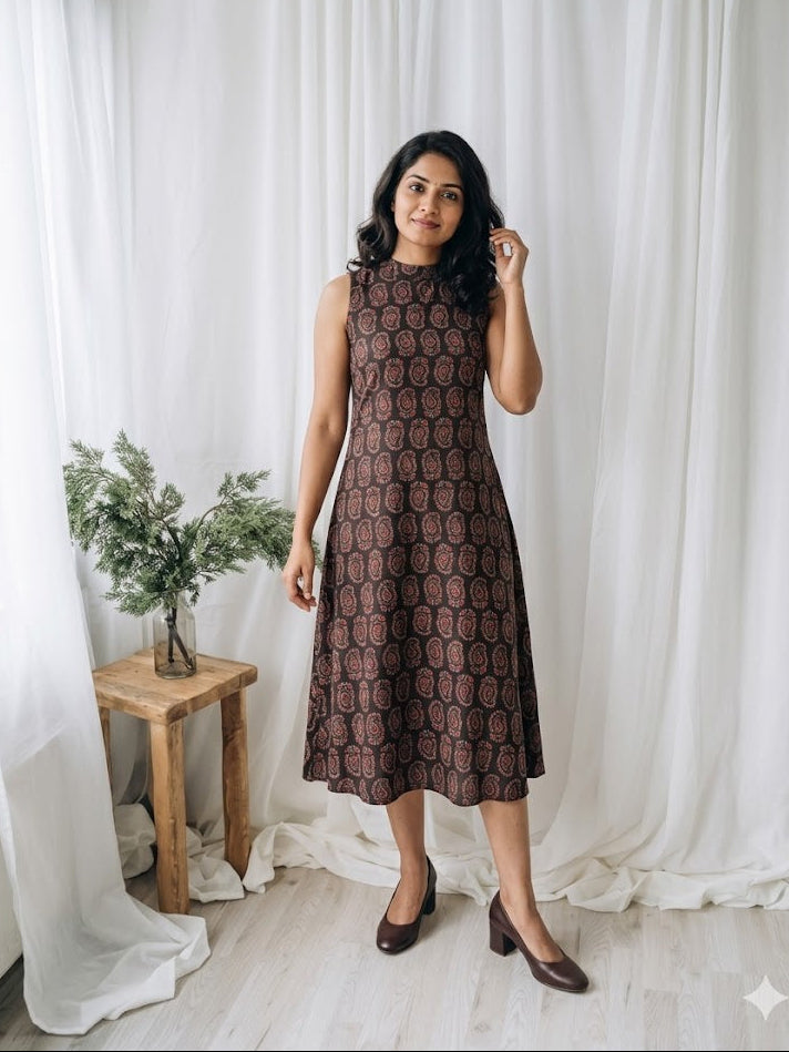 INDIE PAISLEY BLACK DRESS-3025