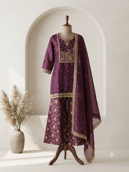 JACQUARD PURPLE SHARARA SUIT-1371