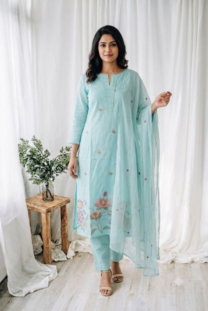 MULBLOOM BLUE KURTI SET-1699