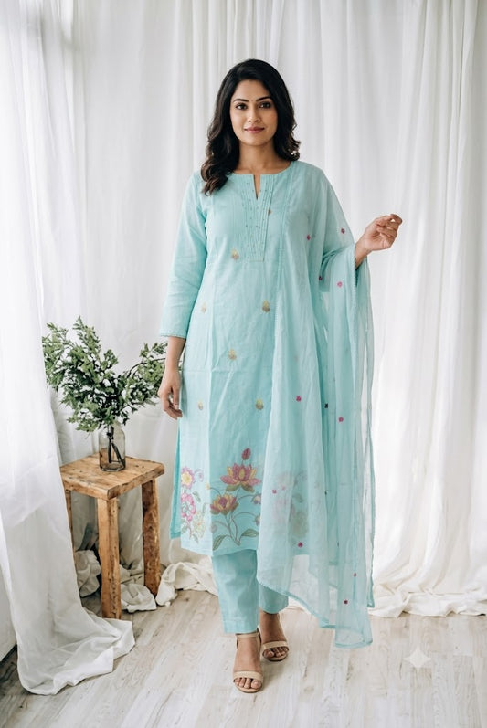 MULBLOOM BLUE KURTI SET-1699