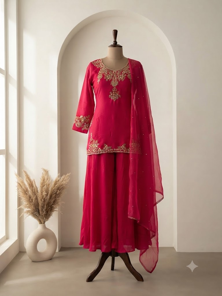 FUSCHIA FUSION SHARARA SUIT-1446