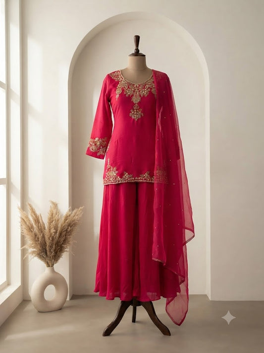FUSCHIA FUSION SHARARA SUIT-1446