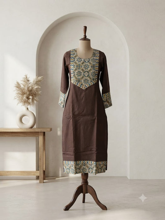 AJRAKH AURA BROWN KURTI-6090
