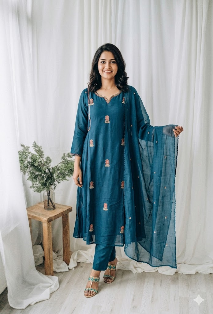 BLUE CHANDERI ETHNIC SUIT-2047