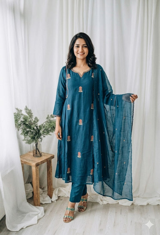 BLUE CHANDERI ETHNIC SUIT-2047
