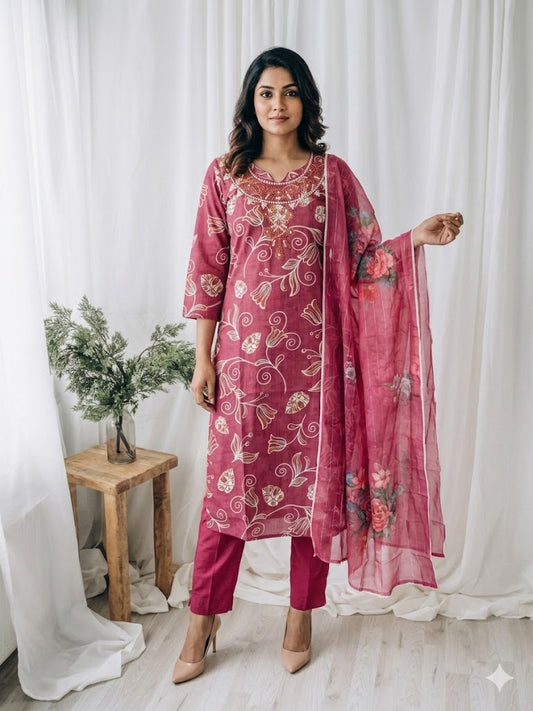 PINK FOIL ETHNIC SUIT - 1486