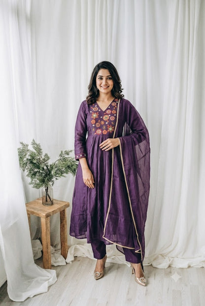 PURPLE CHANDERI ETHNIC SUIT-1708