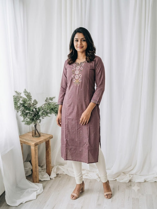 MAUVE FLORAL KURTI-6086